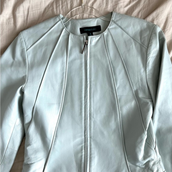VINTAGE Y2K MOTO STYLE PASTEL BLUE GENUINE LEATHER JACKET Size/8 - Picture 11 of 11